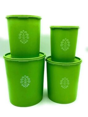 Tupperware Lime Green Servalier Canisters Starburst Lids Nesting Set Of 4